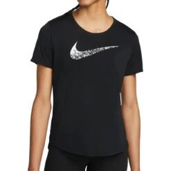 Nike Swoosh Hardloopshirt Dames - Black/white DM7777-010