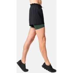 Odlo Active 365 5 Inch 2-in-1 Shorts Dames - Black - Camping Green -Sportwinkel odlo womens active 365 2 in 1 5 inch shorts black camping green 2 1406415