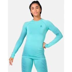 Odlo Performance Warm Hemd Met Lange Mouwen Dames - Blue Wing Teal - Polynya -Sportwinkel odlo womens performance warm eco long sleeve baselayer blue wing teal polynya 1 1328146