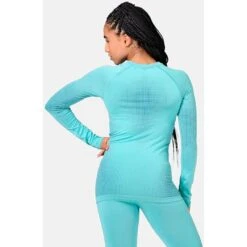 Odlo Performance Warm Hemd Met Lange Mouwen Dames - Blue Wing Teal - Polynya -Sportwinkel odlo womens performance warm eco long sleeve baselayer blue wing teal polynya 2 1328147