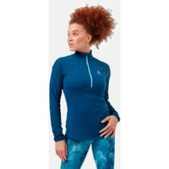Odlo Zeroweight Half-Zip Shirt Met Lange Mouwen Dames - Blue Wing Teal - Polynya -Sportwinkel odlo womens zeroweight mid layer running half zip shirt blue wing teal polynya 1 1328540