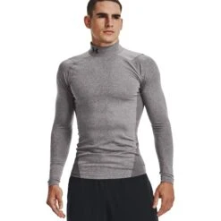 Under Armour ColdGear® Compression Mock Heren - Charcoal Light Heather / Zwart