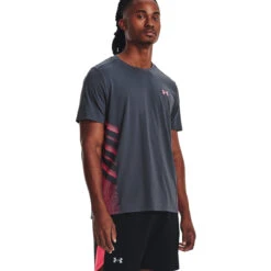 Under Armour UA Iso-Chill Laser Heat T-Shirt Heren - Downpour Gray/Pink Shock/Reflective