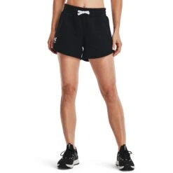 Under Armour UA Rival Fleece Short Dames 1369858 - Zwart/Wit -Sportwinkel under armour womens ua rival fleece shorts black white 3 1160232