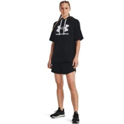 Under Armour UA Rival Fleece Short Dames 1369858 - Zwart/Wit -Sportwinkel under armour womens ua rival fleece shorts black white 5 1160234